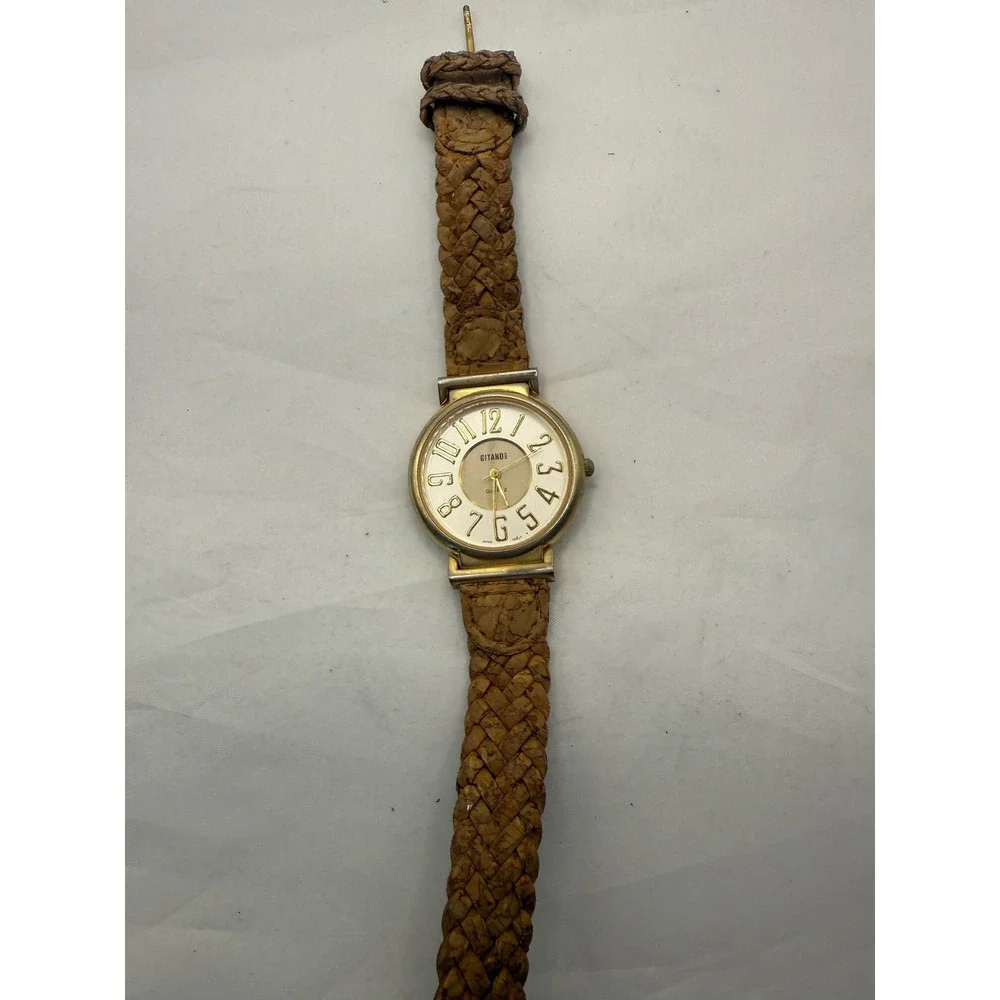 Gitano Quartz Japan Movt Women's Watch‎ Braided Leather Band Gold  needs battery